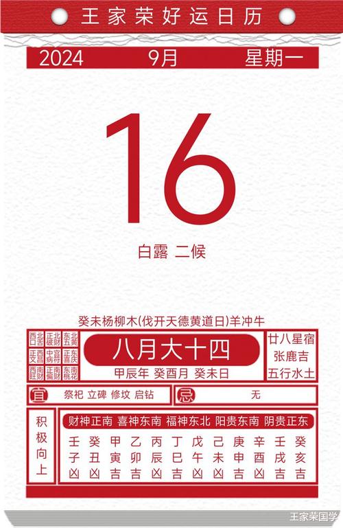 每日黄历吉凶宜忌2024年9月16日