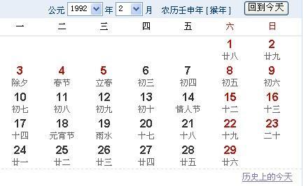 1992年农历正月十九号的那天阳历是几月几号啊!