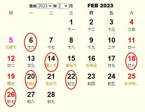 公历2023年2月6日星期一,农历正月十六号农历癸卯金年 正月小 十六日