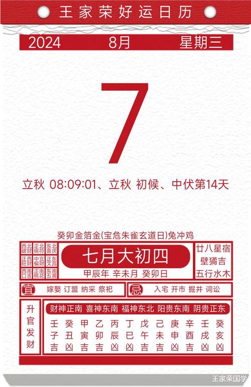 每日黄历吉凶宜忌2024年8月7日