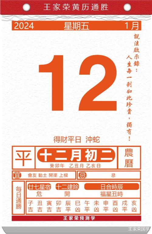 今日生肖黄历运势2024年1月12日