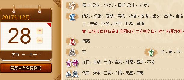 黄历 黄历文章   2023年阳历12月28日即农历十一月十一,星期四,冲羊